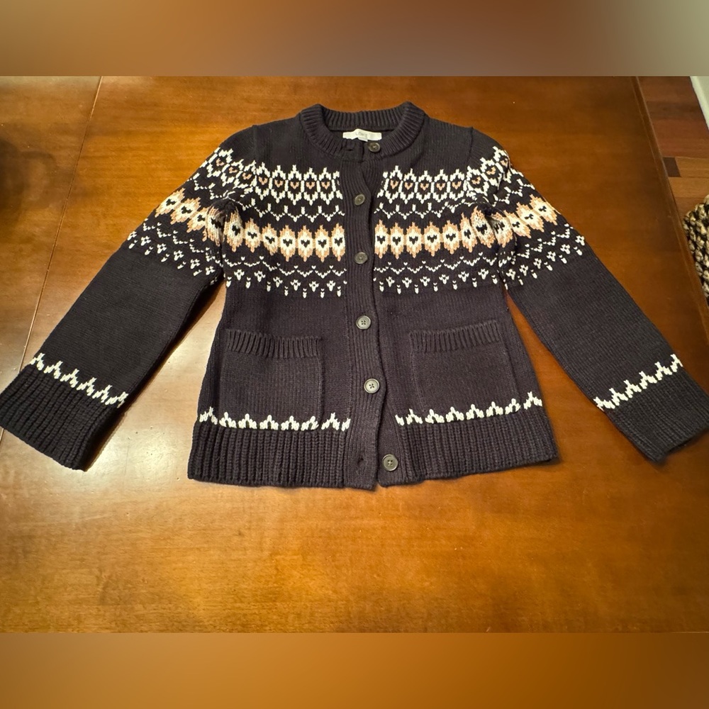 LOFT Fair Isle Waisted Cardigan with Pockets, Size Small